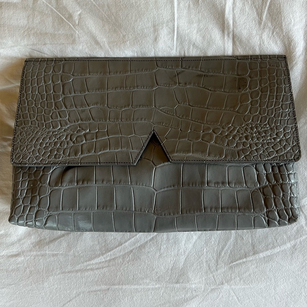 Vince Blue/Grey Medium Crocodile Clutch